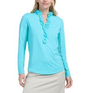 G LIFESTYLE Caribbean Long Sleeve Double Ruffle Neck Top